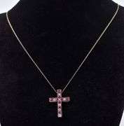 Holy 10K Yellow Gold Cross Pendant Necklace with Sapphire and Ruby Gemstones
