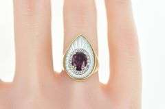 14K Yellow Gold Rubellite Mother of Pearl Diamond Planchette Ring