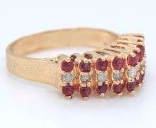 Set of 14kt Yellow gold diamond and ruby necklace, bracelet, ring and matching earrings