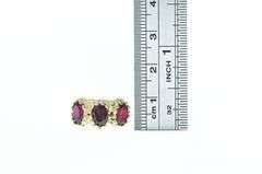 14K Yellow Gold Ornate Three Stone Oval Garnet Ring