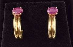 Superb 14K Yellow Gold Ruby Gemstone J-Hoop Earrings