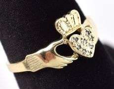 Meaningful 10K Yellow Gold Claddagh Diamond Ring