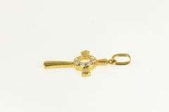 18K Yellow Gold Ornate Celtic Cross Christian Vintage CZ Pendant