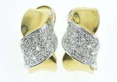 18K Yellow Gold Pave Diamond Wrap French Clip Hoop Earrings