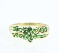10K Yellow Gold Chrome Diopside Flower Cluster Vintage Ring