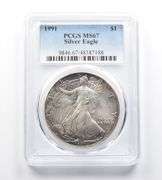 MS67 1991 American Silver Eagle PCGS Red/Blue Peripheral Toning