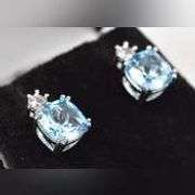 Sparkling 925 Blue Topaz and CZ Gemstone Stud Earrings