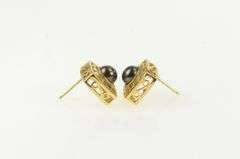 14K Yellow Gold 5.5mm Dark Green Pearl Square Stud Earrings