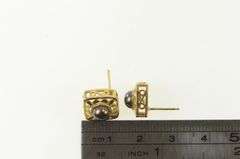 14K Yellow Gold 5.5mm Dark Green Pearl Square Stud Earrings