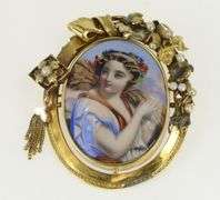 14K Yellow Gold Victorian Painted Lady of the Harvest Pin/Brooch