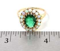 Absolutely Stunning 10K Yellow Gold Emerald and Opal Seed Gemstone Ring