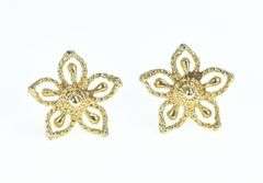 14K Yellow Gold Filigree Flower Vintage Fashion Stud Earrings