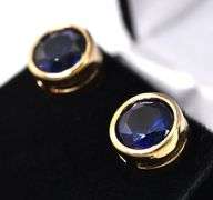 Fantastic 925 Vermeil Blue Sapphire Gemstone Stud Earrings