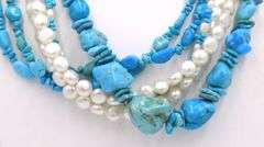 Turquoise and Pearl multi strand bead necklace