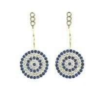 18K Yellow Gold Round Syn. Sapphire CZ Stud Enhancer Earring Jackets