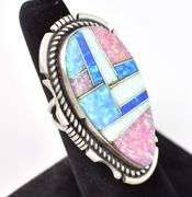 Large Multi Gemstone Inlay Ring, Sterling
