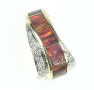 14K Yellow Gold Syn. Black Opal Diamond Inlay Curved Pendant