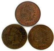 3 Different Indian Head Cents: 1874, 1876, & 1879