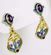 Vintage Sterling Enamel & Amethyst's Earrings