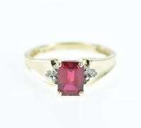 10K Yellow Gold Emerald Cut Syn. Ruby Diamond Accent Ring