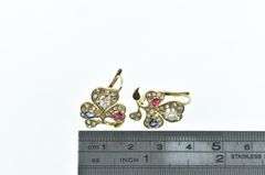 14K Yellow Gold 2 Ctw Victorian Diamond Ruby Sapphire Earrings