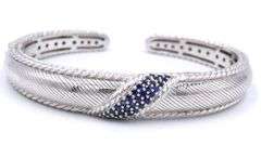 925 Sterling silver Judith Ripka sapphire Hinged bangle