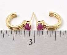 Superb 14K Yellow Gold Ruby Gemstone J-Hoop Earrings