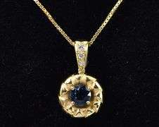 Darling 18K Yellow Gold Approx. 0.66CTS Blue Sapphire and Diamond Pendant Necklace