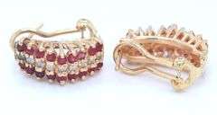 Set of 14kt Yellow gold diamond and ruby necklace, bracelet, ring and matching earrings