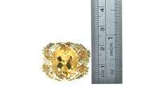 14K Yellow Gold Elaborate Citrine Diamond Floral Cocktail Ring