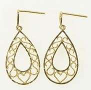 14K Yellow Gold Tear Drop Filigree Dangle Statement Earrings