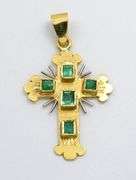 Beautiful 18K YG Cross with Emeralds