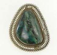 Sterling Silver Chrysocolla Vintage Southwestern Oval Pin/Brooch