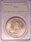 1883-O Morgan Silver Dollar In PCGS Vintage PCGS "Rattler" Gen 1.2 Holder MS61