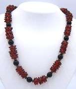 Black onyx and glass necklace with matching dangle earrings