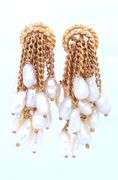 14kt Yellow gold Fresh water pearl Tassel dangle earrings