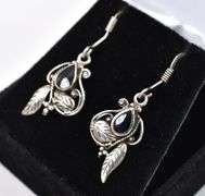 Black Onyx Gemstone Dangle Earrings in Sterling Silver