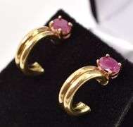 Superb 14K Yellow Gold Ruby Gemstone J-Hoop Earrings