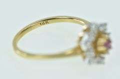 14K Yellow Gold Ruby Diamond Floral Halo Cocktail Ring
