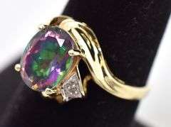 Perfect 10K Yellow Gold Mystic Topaz and Diamond Ring