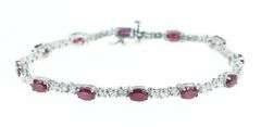 14K White Gold 6.00 Ctw Natural Ruby Diamond Tennis Bracelet