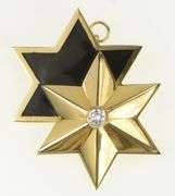 14K Yellow Gold 0.25 Ct Diamond Black Onyx Star of David Pin/Brooch
