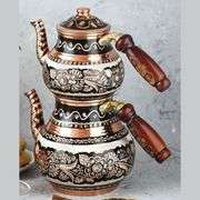 Artisanal Handcrafted Arabic Copper Tea Kettle Set