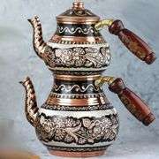 Artisanal Handcrafted Arabic Copper Tea Kettle Set