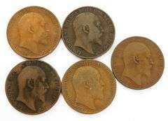 Collection of 5 Great Britain Large Cents