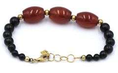 Set of black onyx and amber necklace with bracelet and dangle earrings