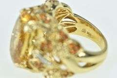 14K Yellow Gold Elaborate Citrine Diamond Floral Cocktail Ring