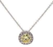 0.98ct Round Irradiated Yellow Diamond and 0.21ctw White Diamond Halo Pendant Necklace in 18K