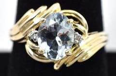 Angelic 14K Yellow Gold Aquamarine and Diamond Gemstone Ring