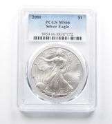 MS66 2001 American Silver Eagle PCGS Peripheral Toning Reverse